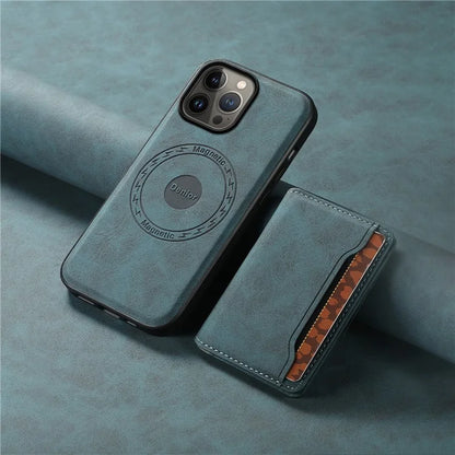 DENIOR D13 For iPhone 13 Pro Max 6.7 inch Case Magnetic Leather+TPU+PC Phone Cover with Card Bag