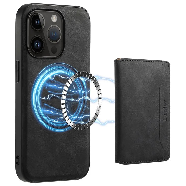 DENIOR D13 Wholesale Phone Case for iPhone 14 Pro PC+TPU+PU Leather Phone Protector with Detachable Magnetic Card Holder