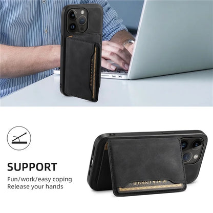 DENIOR D13 Wholesale Phone Case for iPhone 14 Pro PC+TPU+PU Leather Phone Protector with Detachable Magnetic Card Holder