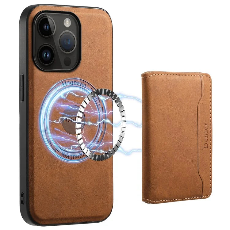 DENIOR D13 Wholesale Phone Case for iPhone 14 Pro PC+TPU+PU Leather Phone Protector with Detachable Magnetic Card Holder