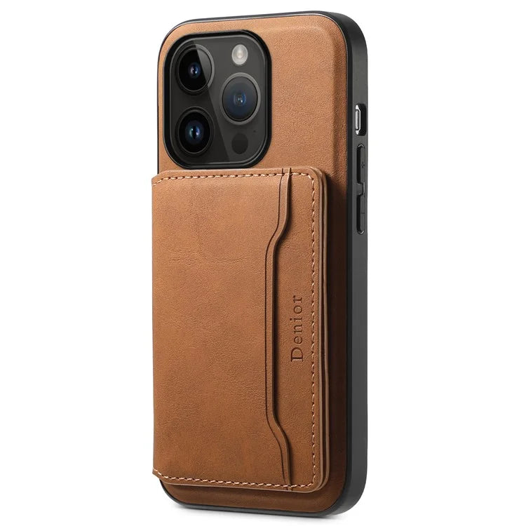 DENIOR D13 Wholesale Phone Case for iPhone 14 Pro PC+TPU+PU Leather Phone Protector with Detachable Magnetic Card Holder