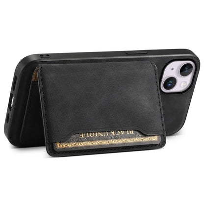 DENIOR D13 For iPhone 14 Plus Magnetic Leather+TPU+PC Bump Proof Phone Cover with Card Bag
