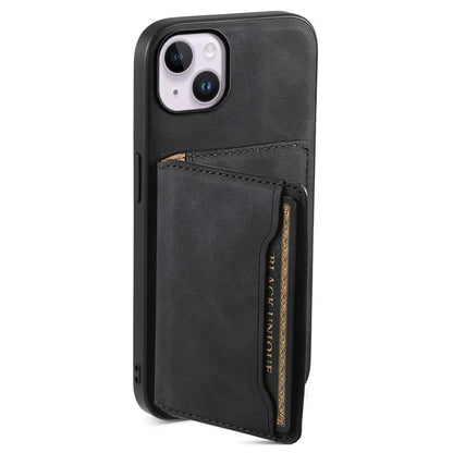 DENIOR D13 For iPhone 14 Plus Magnetic Leather+TPU+PC Bump Proof Phone Cover with Card Bag