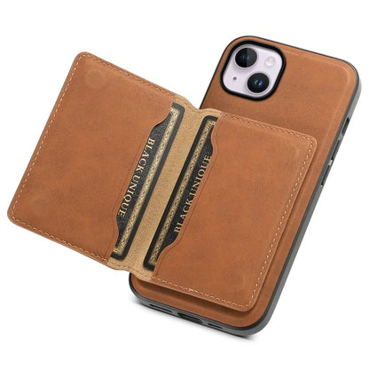 DENIOR D13 For iPhone 14 Plus Magnetic Leather+TPU+PC Bump Proof Phone Cover with Card Bag