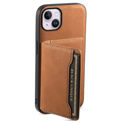 DENIOR D13 For iPhone 14 Plus Magnetic Leather+TPU+PC Bump Proof Phone Cover with Card Bag