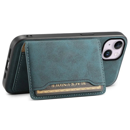 DENIOR D13 For iPhone 14 Plus Magnetic Leather+TPU+PC Bump Proof Phone Cover with Card Bag