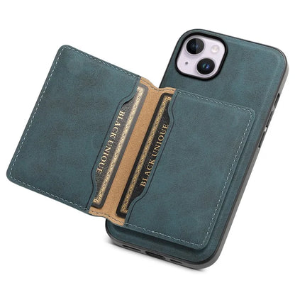 DENIOR D13 For iPhone 14 Plus Magnetic Leather+TPU+PC Bump Proof Phone Cover with Card Bag