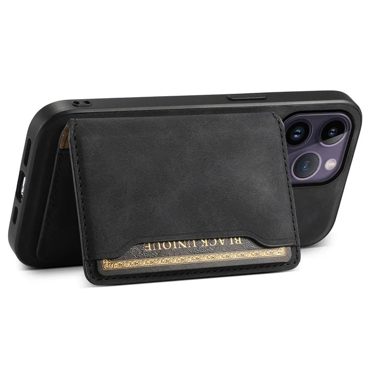 DENIOR D13 For iPhone 14 Pro Max Case Magnetic Retro Leather+TPU+PC Phone Cover with Detachable Card Bag