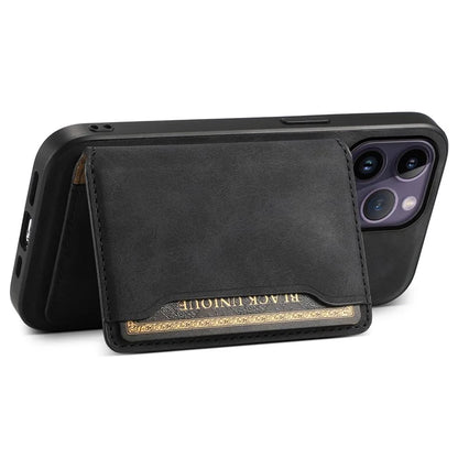 DENIOR D13 For iPhone 14 Pro Max Case Magnetic Retro Leather+TPU+PC Phone Cover with Detachable Card Bag