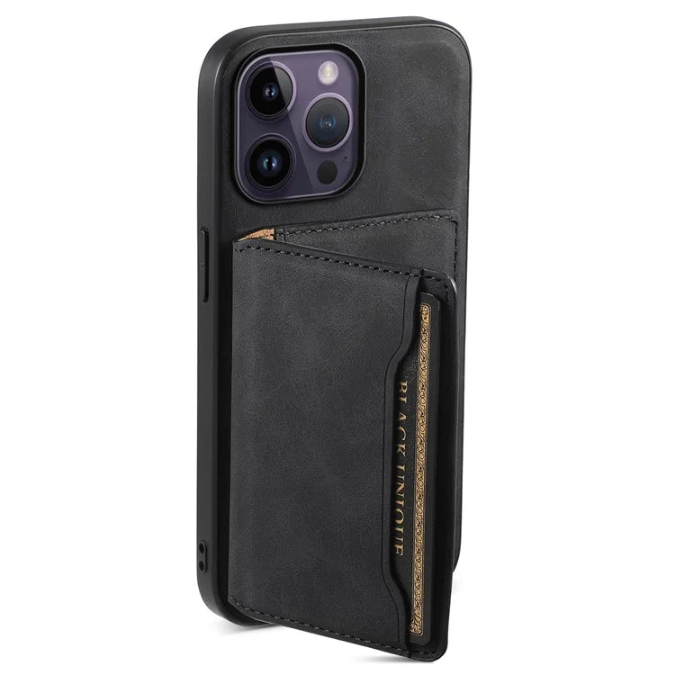 DENIOR D13 For iPhone 14 Pro Max Case Magnetic Retro Leather+TPU+PC Phone Cover with Detachable Card Bag