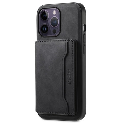 DENIOR D13 For iPhone 14 Pro Max Case Magnetic Retro Leather+TPU+PC Phone Cover with Detachable Card Bag