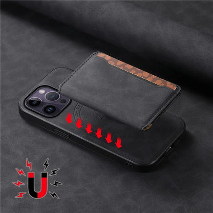 DENIOR D13 For iPhone 14 Pro Max Case Magnetic Retro Leather+TPU+PC Phone Cover with Detachable Card Bag