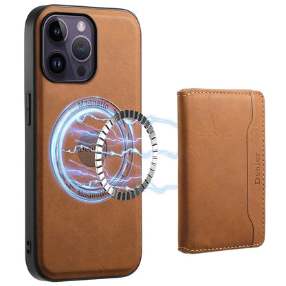 DENIOR D13 For iPhone 14 Pro Max Case Magnetic Retro Leather+TPU+PC Phone Cover with Detachable Card Bag