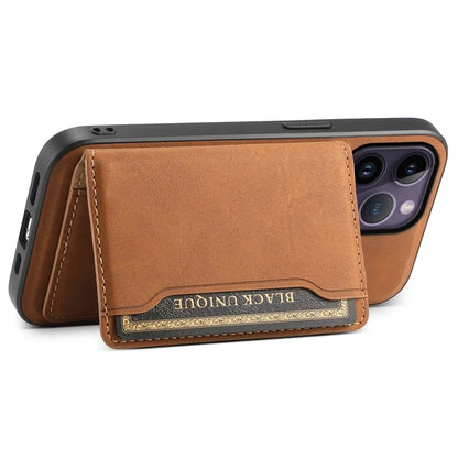 DENIOR D13 For iPhone 14 Pro Max Case Magnetic Retro Leather+TPU+PC Phone Cover with Detachable Card Bag