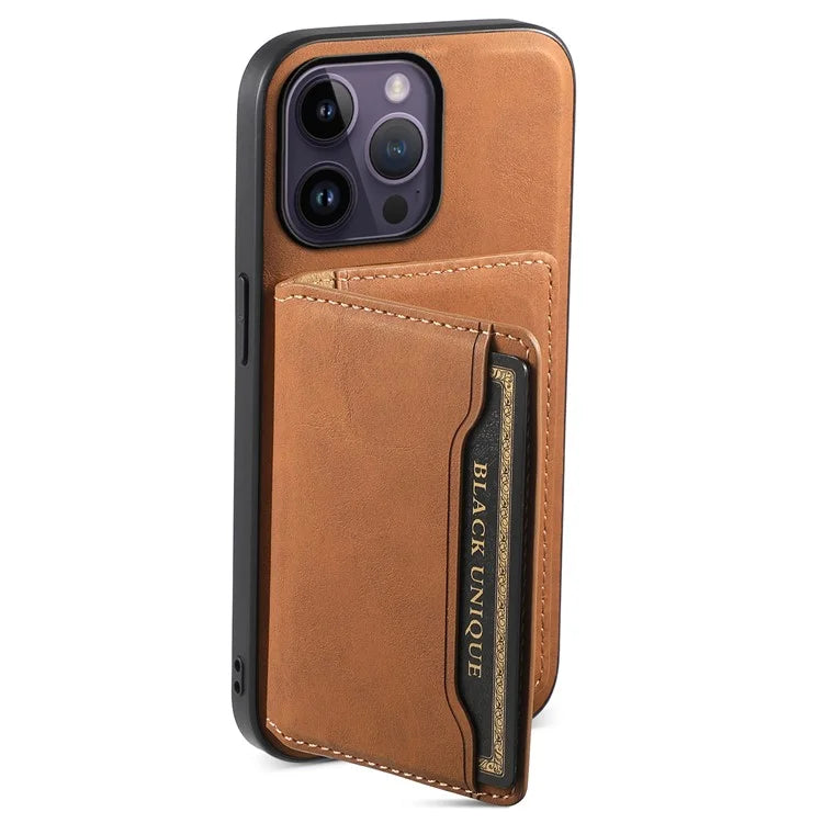DENIOR D13 For iPhone 14 Pro Max Case Magnetic Retro Leather+TPU+PC Phone Cover with Detachable Card Bag