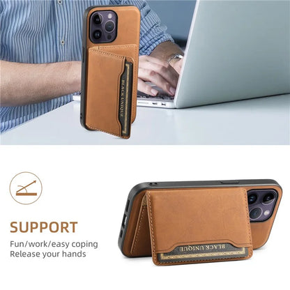 DENIOR D13 For iPhone 14 Pro Max Case Magnetic Retro Leather+TPU+PC Phone Cover with Detachable Card Bag