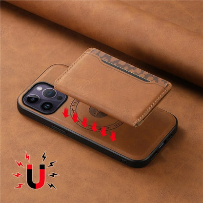 DENIOR D13 For iPhone 14 Pro Max Case Magnetic Retro Leather+TPU+PC Phone Cover with Detachable Card Bag