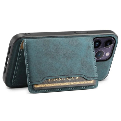 DENIOR D13 For iPhone 14 Pro Max Case Magnetic Retro Leather+TPU+PC Phone Cover with Detachable Card Bag