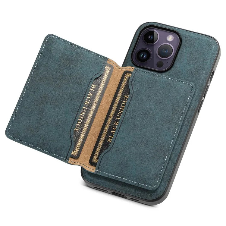 DENIOR D13 For iPhone 14 Pro Max Case Magnetic Retro Leather+TPU+PC Phone Cover with Detachable Card Bag