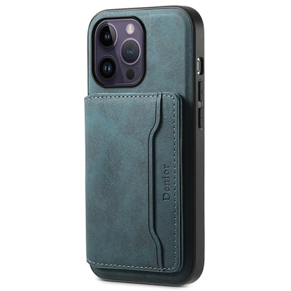 DENIOR D13 For iPhone 14 Pro Max Case Magnetic Retro Leather+TPU+PC Phone Cover with Detachable Card Bag