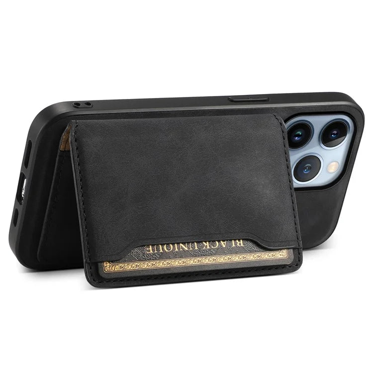DENIOR D13 For iPhone 13 Pro Case Leather Phone Protective Cover with Detachable Magnetic Card Holder