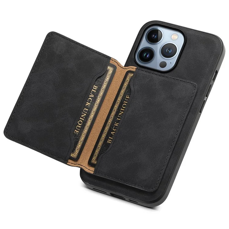 DENIOR D13 For iPhone 13 Pro Case Leather Phone Protective Cover with Detachable Magnetic Card Holder