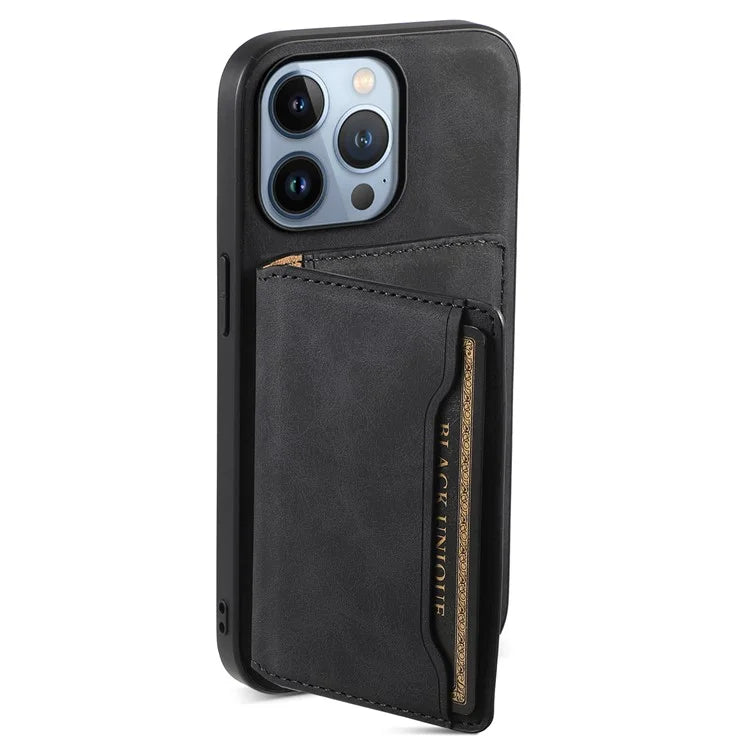 DENIOR D13 For iPhone 13 Pro Case Leather Phone Protective Cover with Detachable Magnetic Card Holder