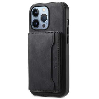 DENIOR D13 For iPhone 13 Pro Case Leather Phone Protective Cover with Detachable Magnetic Card Holder