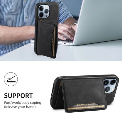 DENIOR D13 For iPhone 13 Pro Case Leather Phone Protective Cover with Detachable Magnetic Card Holder