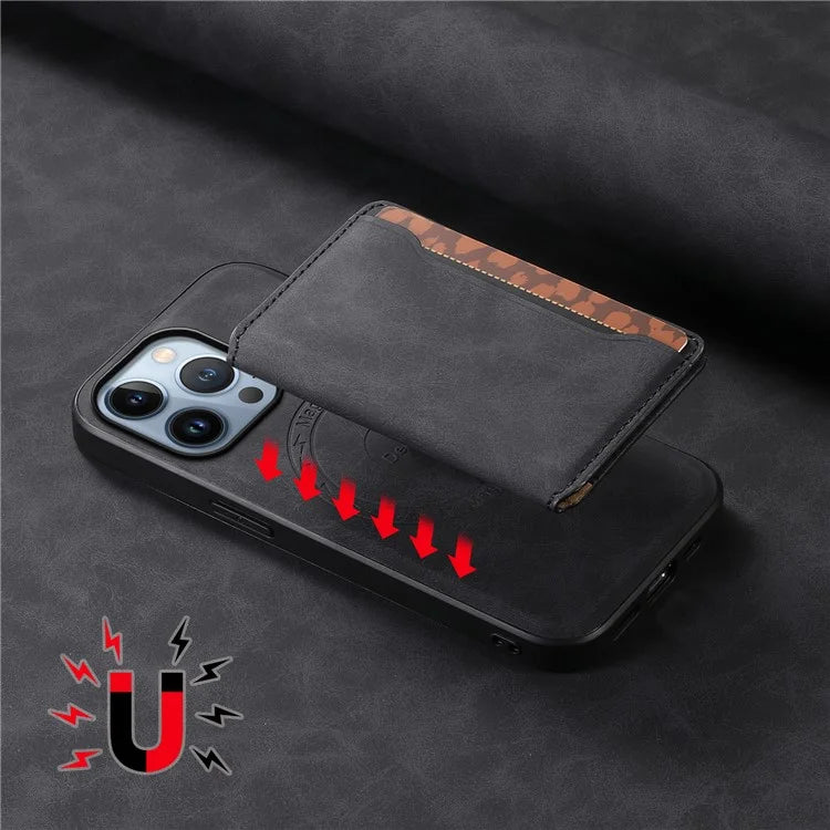 DENIOR D13 For iPhone 13 Pro Case Leather Phone Protective Cover with Detachable Magnetic Card Holder
