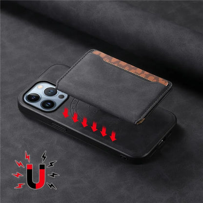DENIOR D13 For iPhone 13 Pro Case Leather Phone Protective Cover with Detachable Magnetic Card Holder