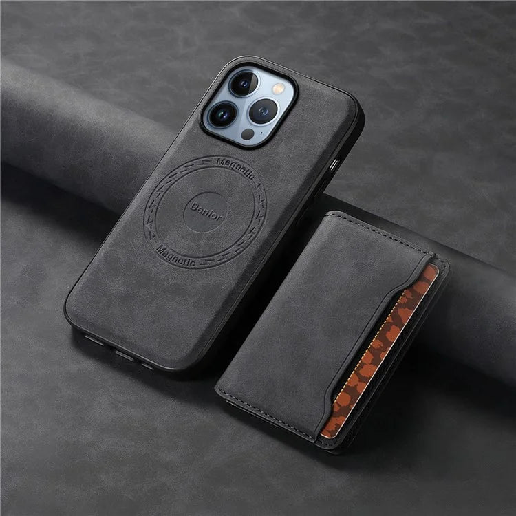 DENIOR D13 For iPhone 13 Pro Case Leather Phone Protective Cover with Detachable Magnetic Card Holder