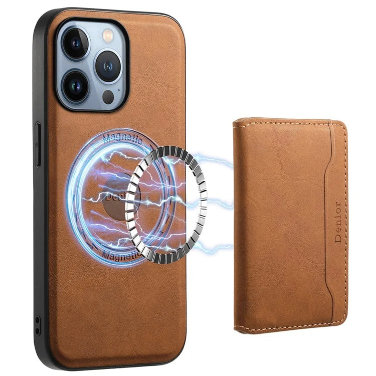 DENIOR D13 For iPhone 13 Pro Case Leather Phone Protective Cover with Detachable Magnetic Card Holder