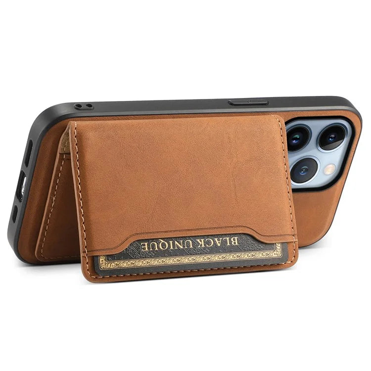 DENIOR D13 For iPhone 13 Pro Case Leather Phone Protective Cover with Detachable Magnetic Card Holder
