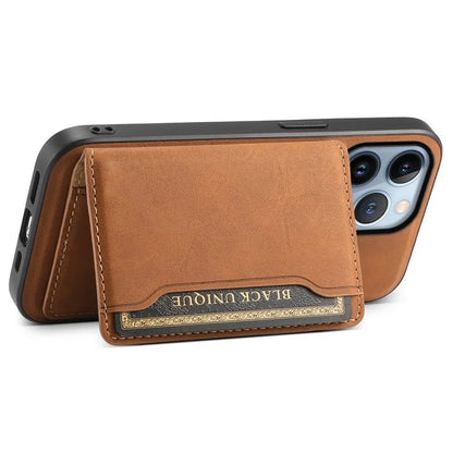 DENIOR D13 For iPhone 13 Pro Case Leather Phone Protective Cover with Detachable Magnetic Card Holder