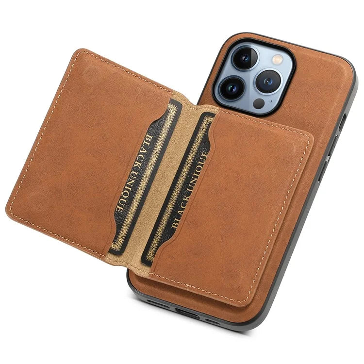 DENIOR D13 For iPhone 13 Pro Case Leather Phone Protective Cover with Detachable Magnetic Card Holder