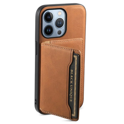 DENIOR D13 For iPhone 13 Pro Case Leather Phone Protective Cover with Detachable Magnetic Card Holder