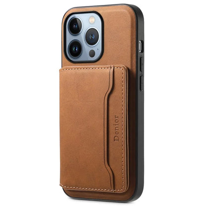 DENIOR D13 For iPhone 13 Pro Case Leather Phone Protective Cover with Detachable Magnetic Card Holder