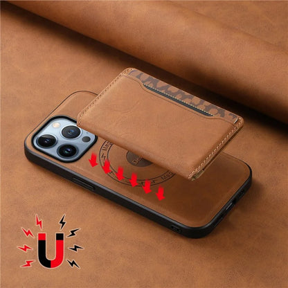 DENIOR D13 For iPhone 13 Pro Case Leather Phone Protective Cover with Detachable Magnetic Card Holder