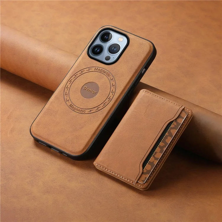 DENIOR D13 For iPhone 13 Pro Case Leather Phone Protective Cover with Detachable Magnetic Card Holder