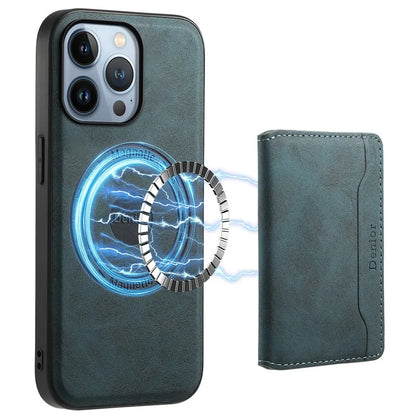 DENIOR D13 For iPhone 13 Pro Case Leather Phone Protective Cover with Detachable Magnetic Card Holder
