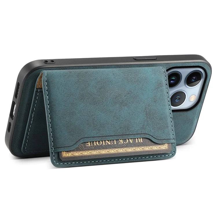 DENIOR D13 For iPhone 13 Pro Case Leather Phone Protective Cover with Detachable Magnetic Card Holder