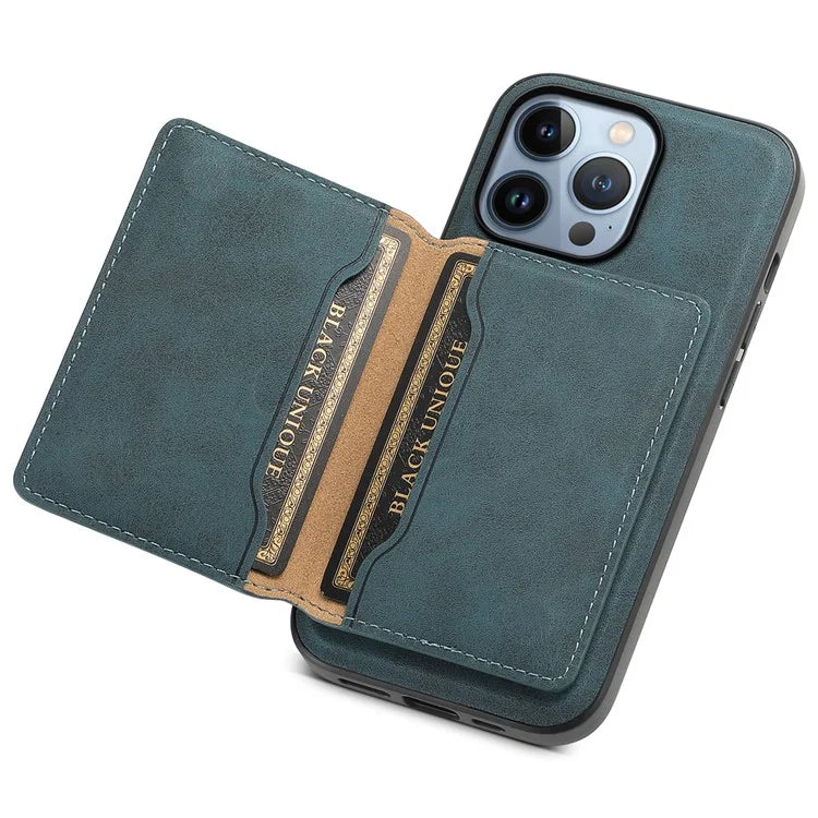 DENIOR D13 For iPhone 13 Pro Case Leather Phone Protective Cover with Detachable Magnetic Card Holder
