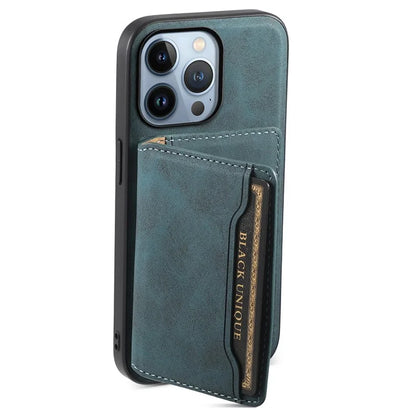 DENIOR D13 For iPhone 13 Pro Case Leather Phone Protective Cover with Detachable Magnetic Card Holder