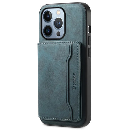 DENIOR D13 For iPhone 13 Pro Case Leather Phone Protective Cover with Detachable Magnetic Card Holder