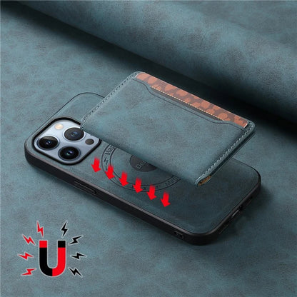 DENIOR D13 For iPhone 13 Pro Case Leather Phone Protective Cover with Detachable Magnetic Card Holder