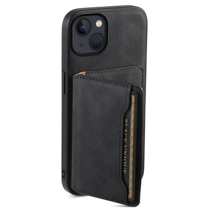 DENIOR D13 For iPhone 13 / 14 Case Leather Back Phone Cover with Detachable Magnetic Card Holder