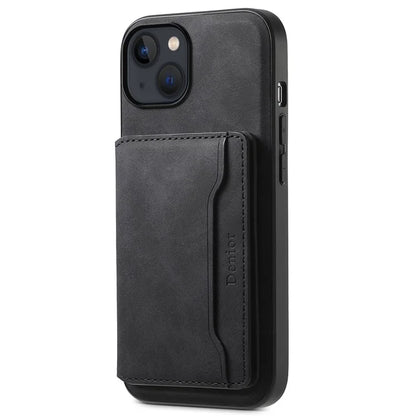 DENIOR D13 For iPhone 13 / 14 Case Leather Back Phone Cover with Detachable Magnetic Card Holder