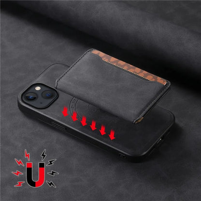 DENIOR D13 For iPhone 13 / 14 Case Leather Back Phone Cover with Detachable Magnetic Card Holder