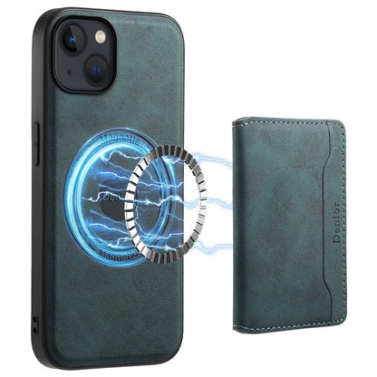 DENIOR D13 For iPhone 13 / 14 Case Leather Back Phone Cover with Detachable Magnetic Card Holder